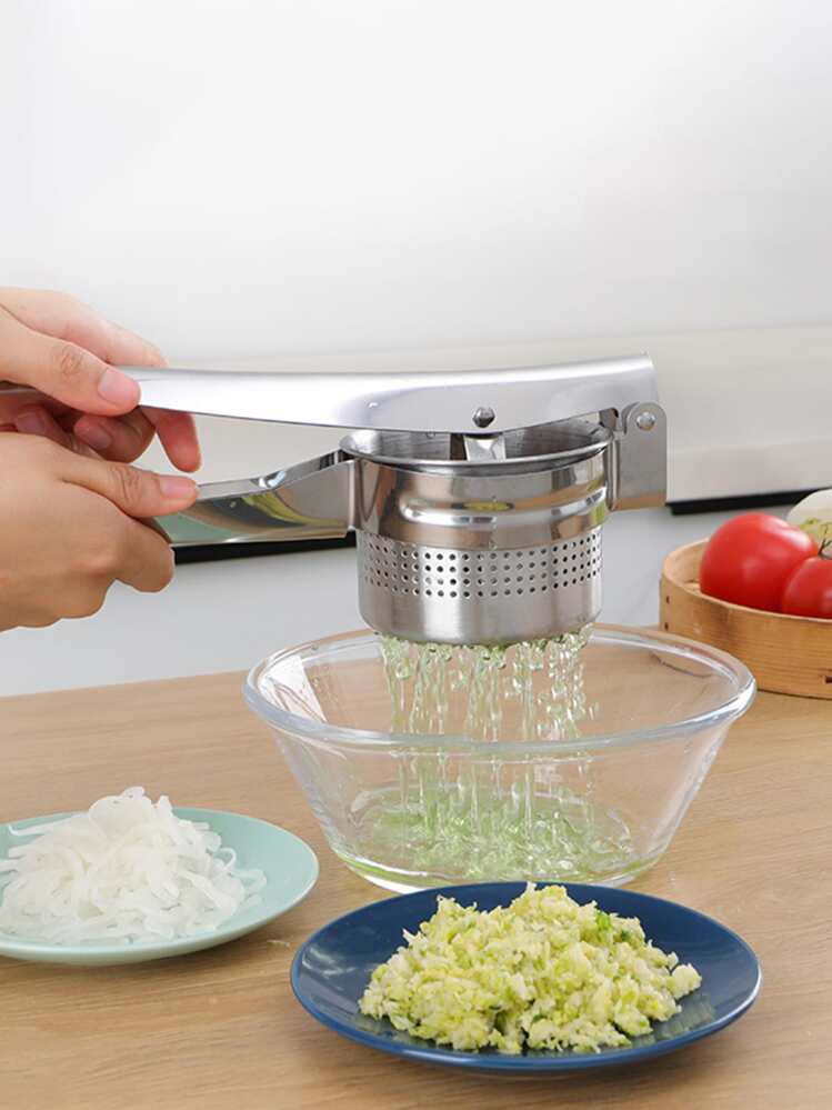 מועך תפוחי אדמה מפלדת אל חלד 1 יחידות, כלי מטבח קלאסי לפירה למטבח - כסף - ראה 7