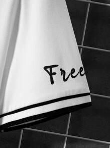 Manfinity Homme Men Letter Graphic Contrast Trim Tee - White - View 3