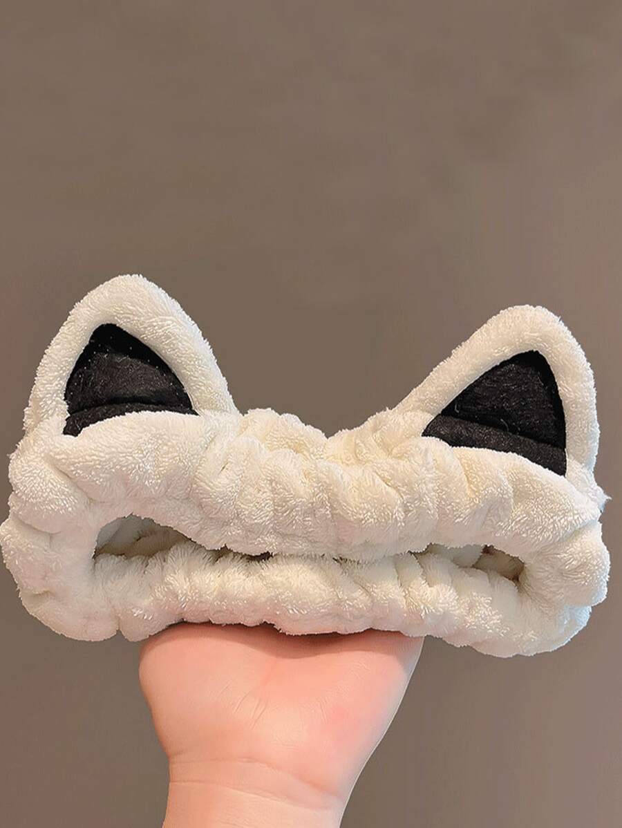 1入組貓耳裝飾沐浴卡通滌綸長毛絨面部化妝頭帶