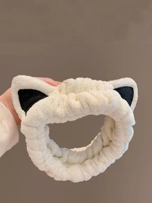 1入組貓耳裝飾沐浴卡通滌綸長毛絨面部化妝頭帶