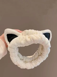 1入組貓耳裝飾沐浴卡通滌綸長毛絨面部化妝頭帶