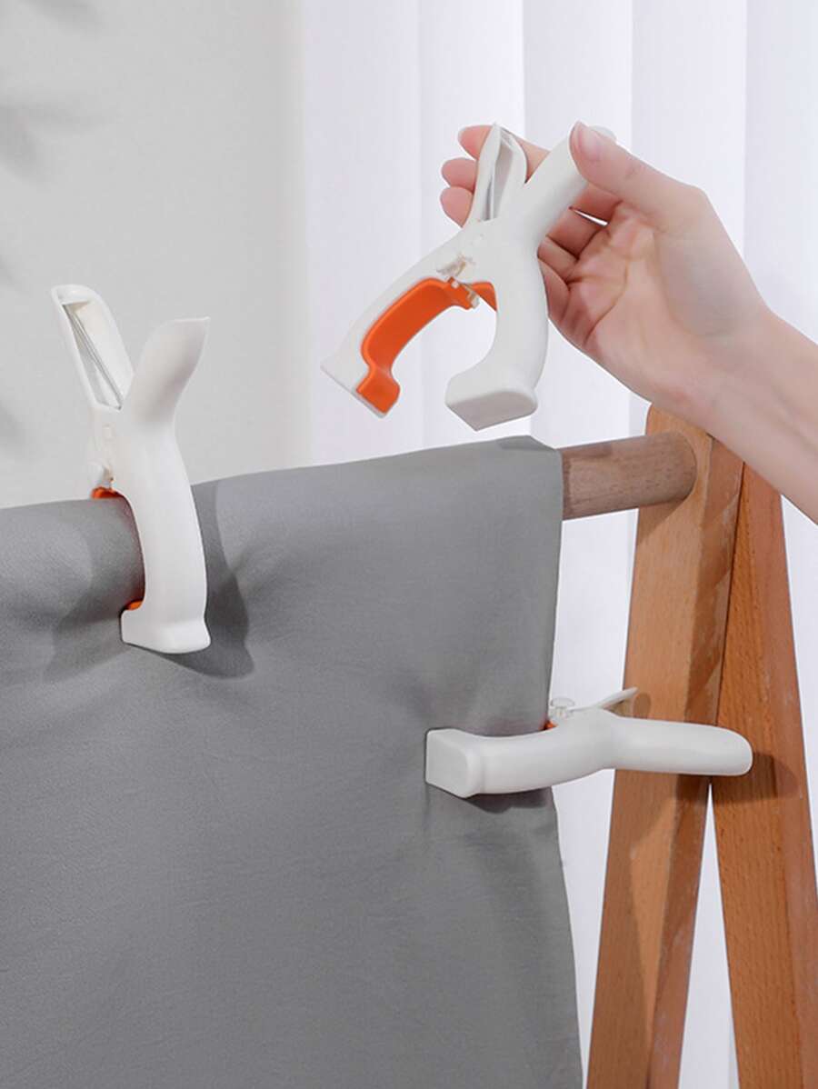2pcs/set Multifunction Plastic Clothes Peg, Minimalist Two Tone Rabbit Ear Design Windproof Clothespin For Household - White - View 1