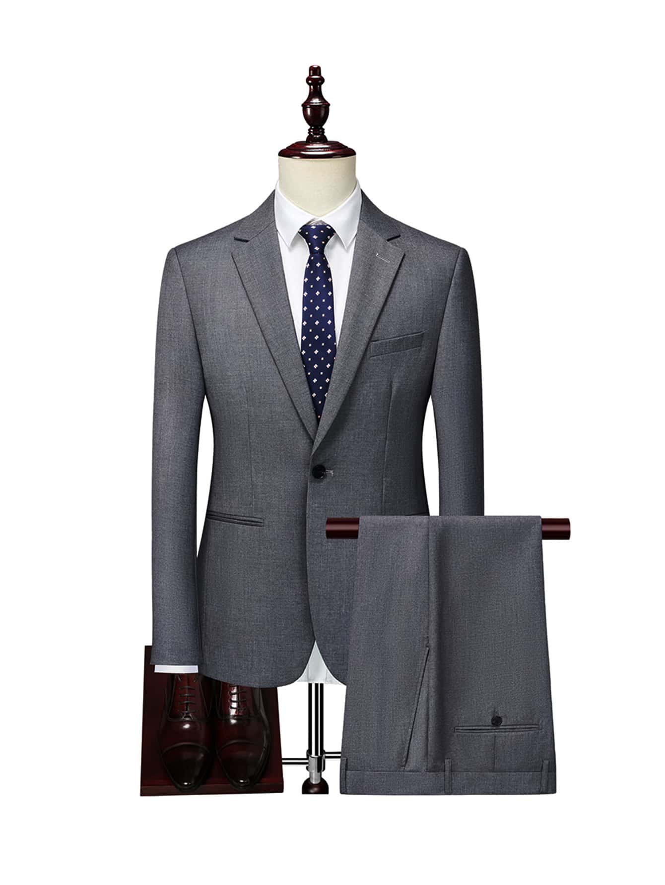 Manfinity Mode 男士1入組單釦西裝外套和1入組西裝褲 - 灰色 - 查看 1