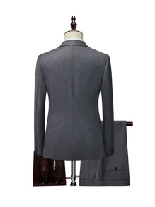 Manfinity Mode 男士1入組單釦西裝外套和1入組西裝褲 - 灰色 - 查看 2