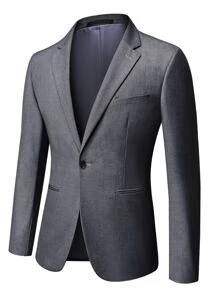 Manfinity Mode 男士1入組單釦西裝外套和1入組西裝褲 - 灰色 - 查看 6