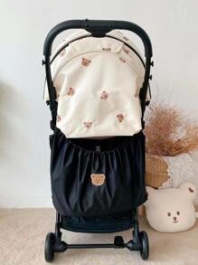 1pc Baby Stroller Bear Patch Decor Storage Bag - Black - View 1
