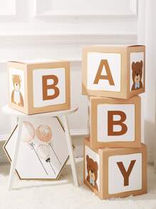 Hộp 4 bóng giấy, Hộp quà trang trí tiệc hình gấu & chữ cái cho bữa tiệc - Màu be - Xem 2