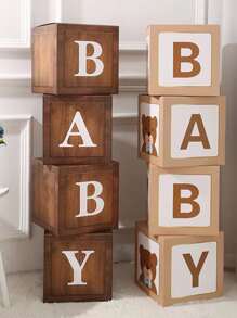 Hộp 4 bóng giấy, Hộp quà trang trí tiệc hình gấu & chữ cái cho bữa tiệc - Màu be - Xem 4