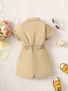 Young Girl Flap Detail Half Zip Shirt Romper