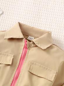 Young Girl Flap Detail Half Zip Shirt Romper