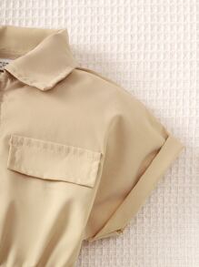 Young Girl Flap Detail Half Zip Shirt Romper