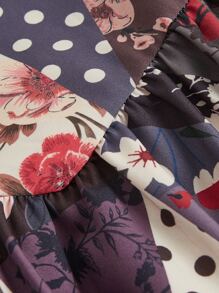 SHEIN MOD Patchwork Print Ruffle Hem Cami Dress - Multicolor - View 3