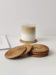 1pc/5pcs-1set Round Rattan Insulated Cup Coasters - Multicolor - View 1