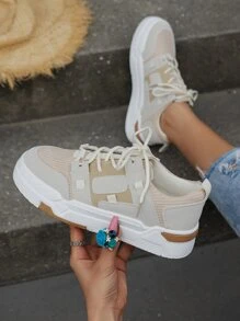 女士撞色燈芯絨前綁帶復古休閒鞋 - 彩色 - 查看 3