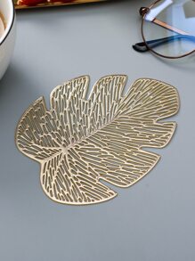 4 chiếc PVC Coaster, Coaster hình chiếc lá hiện đại cho bàn ăn - Vàng - Xem 1