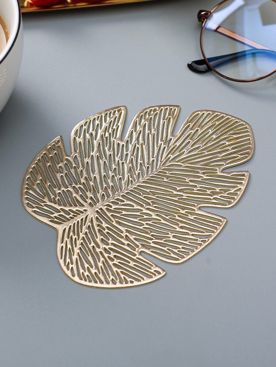 4 chiếc PVC Coaster, Coaster hình chiếc lá hiện đại cho bàn ăn - Vàng - Xem 1