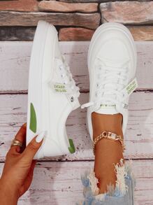 Damskie buty casualowe Kolorowe bloki Litera Sznurowane Wyszykowany Sportowy - Biały - Zobacz 1
