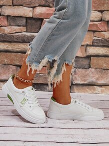 Damskie buty casualowe Kolorowe bloki Litera Sznurowane Wyszykowany Sportowy - Biały - Zobacz 2