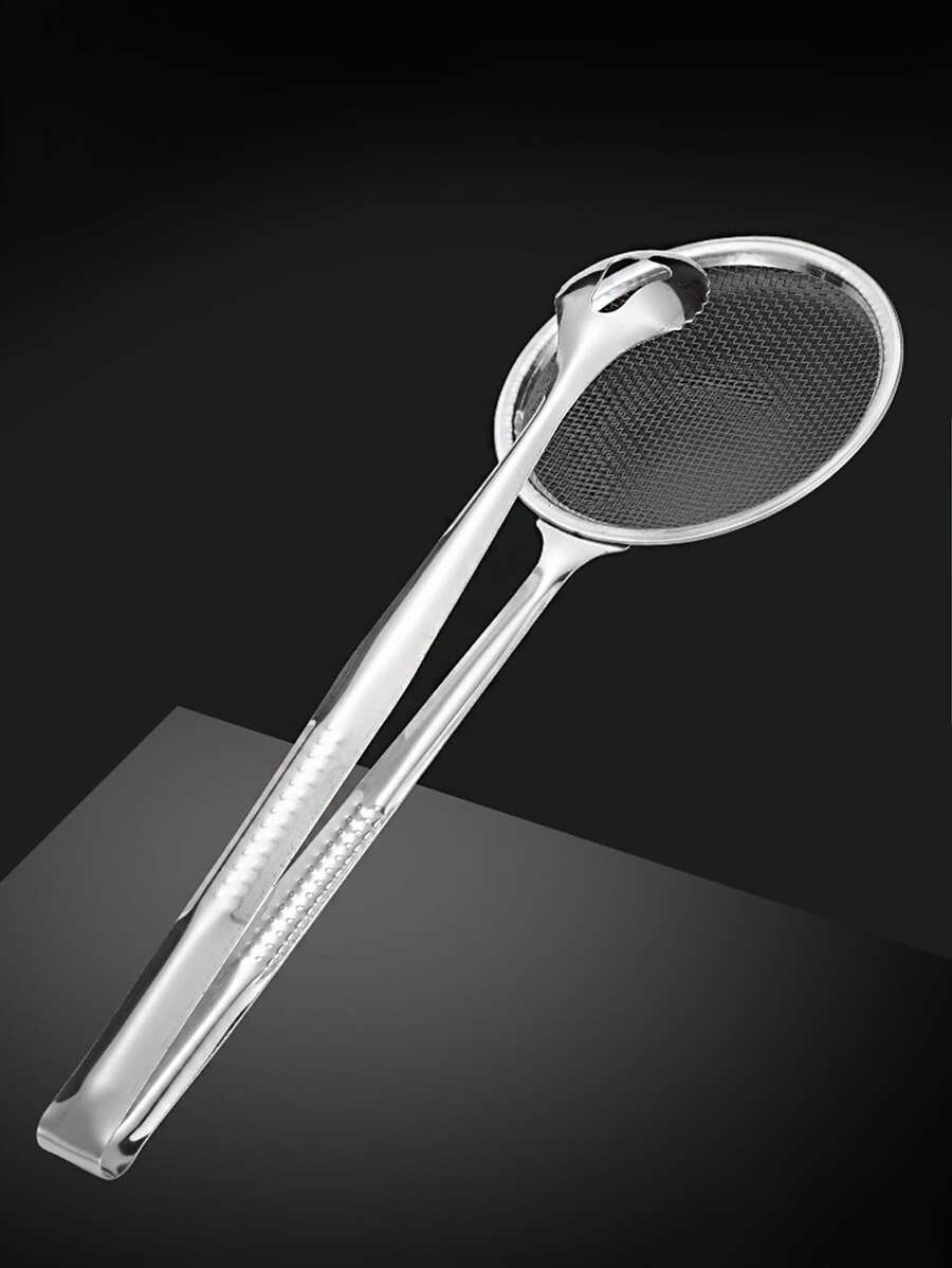 1 dụng cụ lọc lưới thép không gỉ có tay cầm, thìa chao bạc cho nhà bếp - Xám - Xem 1
