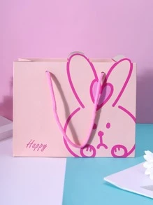 1入組紙質禮品包裝袋可愛兔子和字母圖案派對禮品袋 - 粉色 - 查看 6