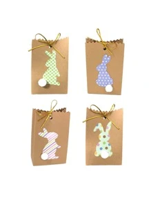 8pcs/set Paper Gift Bag, Cute Easter Rabbit Pattern Gift Bag For Home - Khaki - View 1