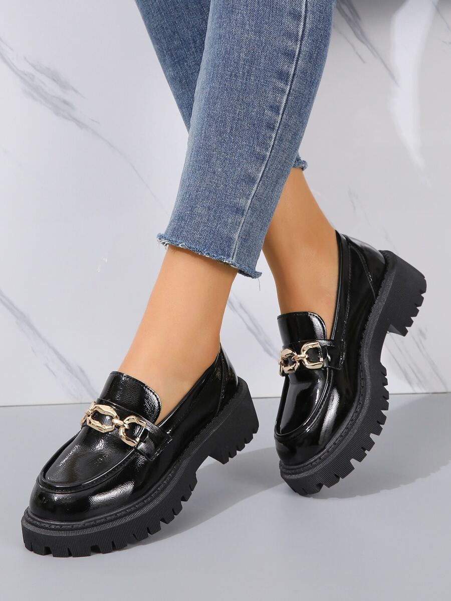 女士金屬裝飾厚底龐克戶外鞋 - 黑色 - 查看 1