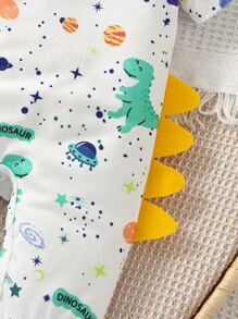 SHEIN Newborn Baby Boy Dinosaur Print 3D Patched Design Tee Jumpsuit - White - View 5