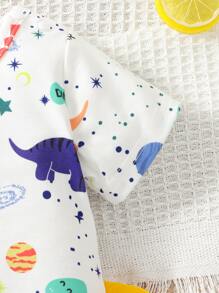 SHEIN Newborn Baby Boy Dinosaur Print 3D Patched Design Tee Jumpsuit - White - View 6