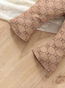 Baby Girl Allover Print Halter Neck Flare Leg Jumpsuit - Khaki - View 3