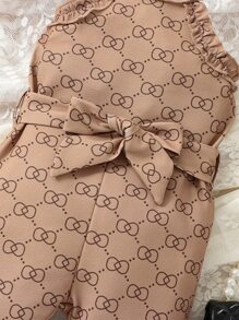 Baby Girl Allover Print Halter Neck Flare Leg Jumpsuit - Khaki - View 4