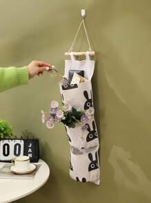 1pc Rabbit Pattern Hanging Storage Bag, Cute Polyester Hanging Organizer For Home - Multicolor - View 1