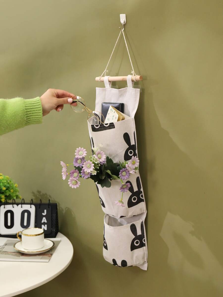 1pc Rabbit Pattern Hanging Storage Bag, Cute Polyester Hanging Organizer For Home - Multicolor - View 1