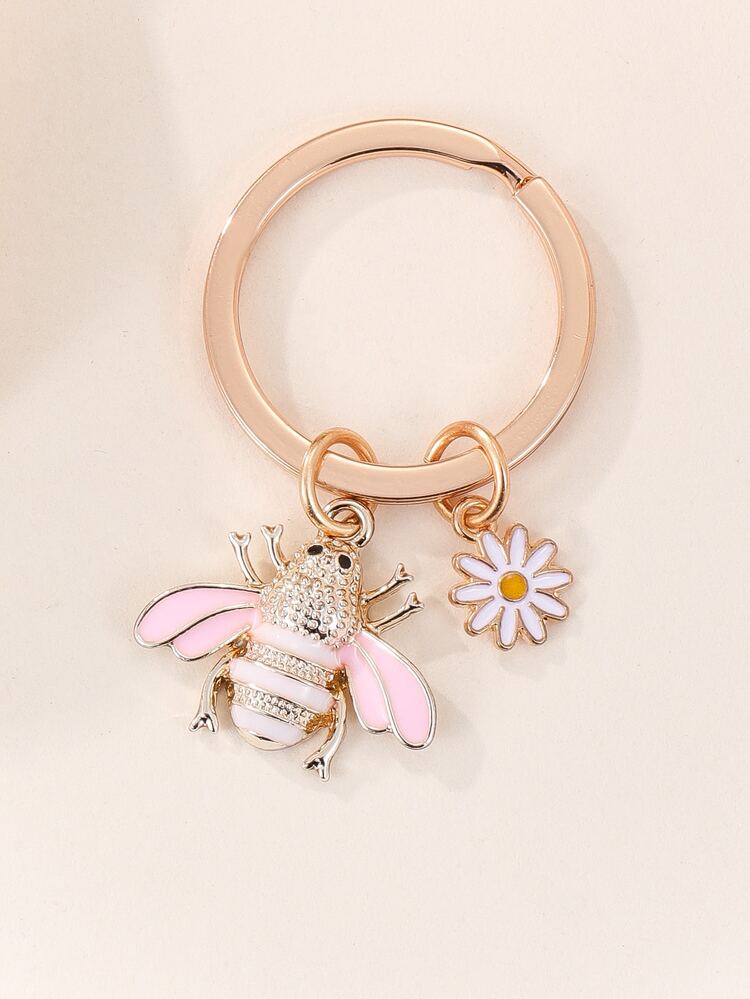 Porte-clés fleur & à breloque abeille - Multicolore - Voir 1