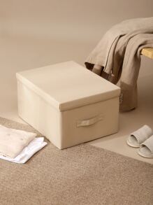 1pc Large Household Storage Box, Polyester Fabric Folding And Washable Closet Organizer, Perfect For Clothes And Pants Storage In Various Scenes - Beige - View 2