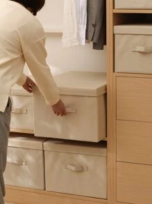 1pc Large Household Storage Box, Polyester Fabric Folding And Washable Closet Organizer, Perfect For Clothes And Pants Storage In Various Scenes - Beige - View 5