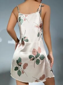 印花緞面吊帶睡裙