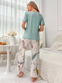 印花T恤和褲子睡衣套裝 - 彩色 - 查看 2