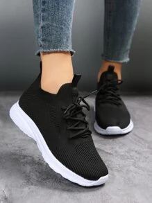 女士輕便最小化彈跳繫帶運動戶外黑色織物運動鞋