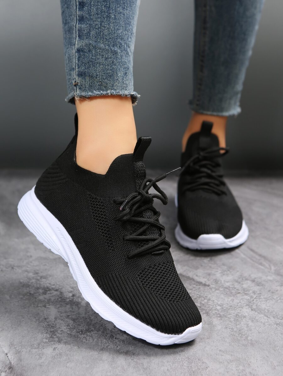 女士輕便最小化彈跳繫帶運動戶外黑色織物運動鞋