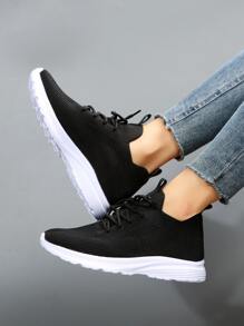 女士輕便最小化彈跳繫帶運動戶外黑色織物運動鞋