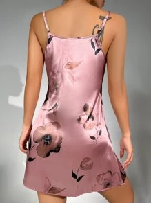Floral Print Satin Cami Nightdress - Pink - View 2