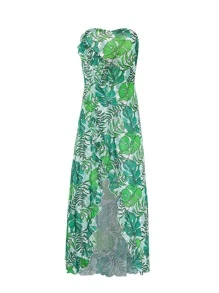 Cover up bandeau con estampado tropical - Verde - Ver 4