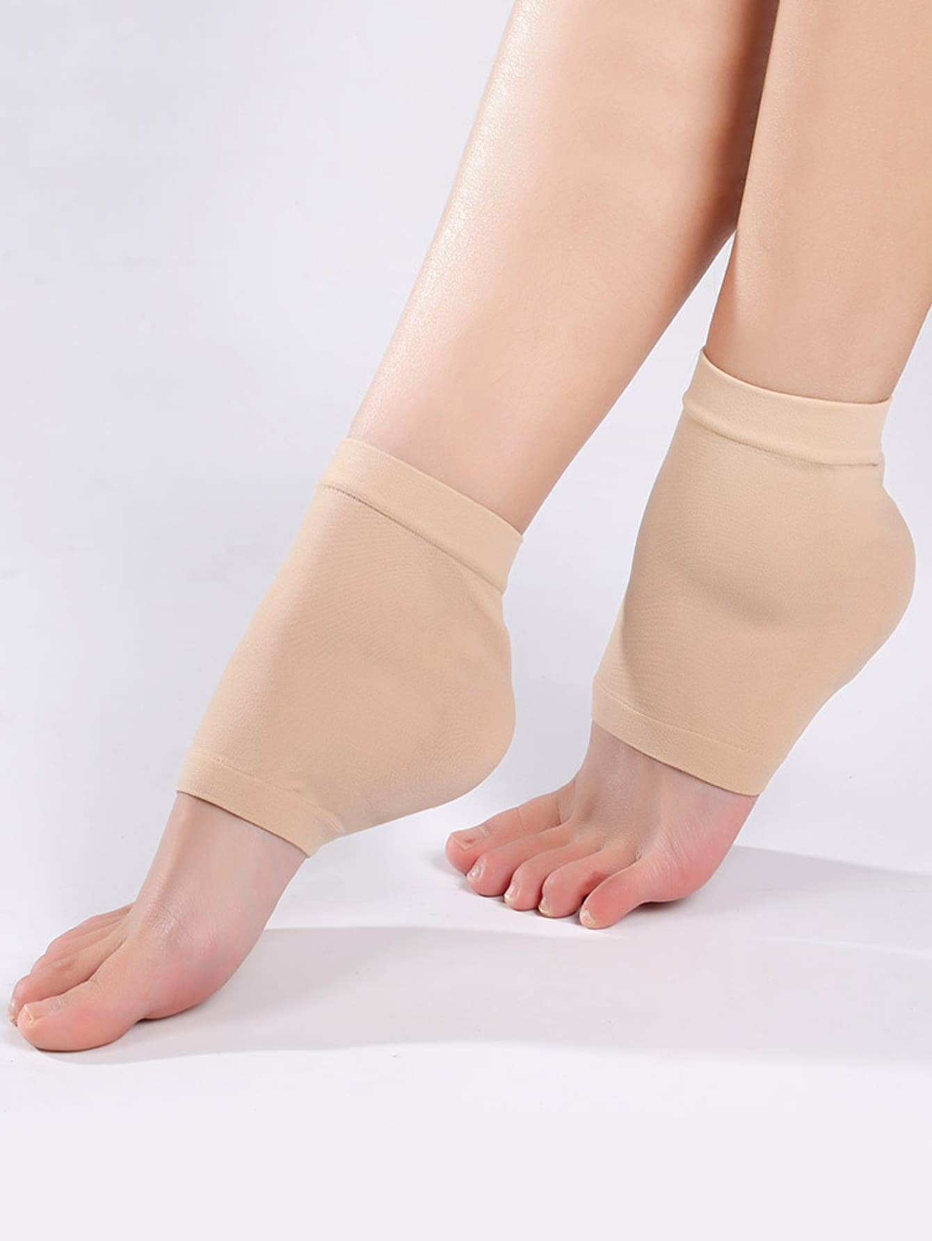 矽膠防裂襪，1對露趾保濕凝膠後跟襪，足跟保護器，男士或女士足部護理SPA襪，幹腳，死皮 - 杏色 - 查看 1