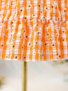 小女童雙色格子和印花泡泡袖荷葉邊繫腰帶洋裝