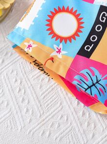 Toddler Girls Fruit & Slogan Graphic Cold Shoulder Ruffle Trim Romper - Multicolor - View 4