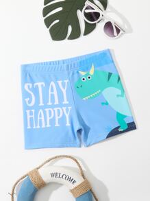 小男童卡通和標語圖案泳褲