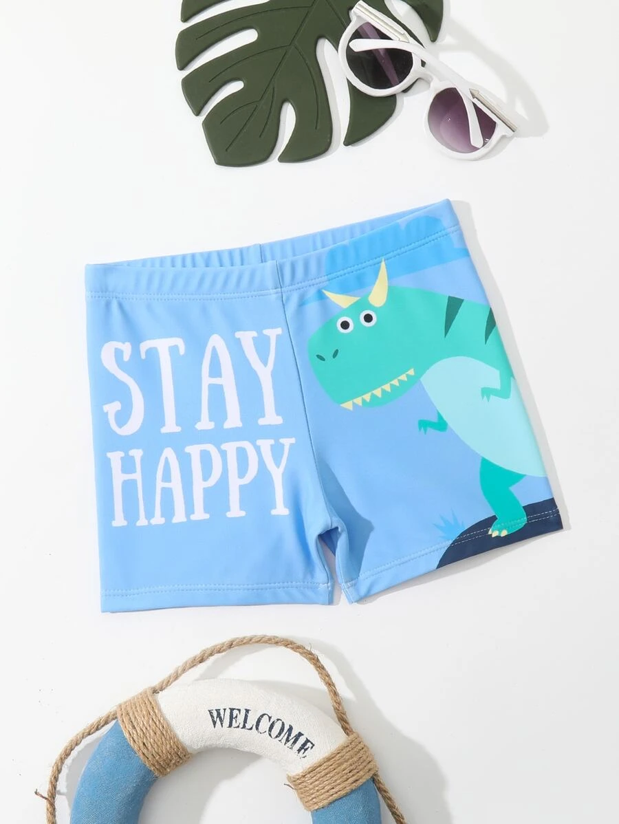 小男童卡通和標語圖案泳褲