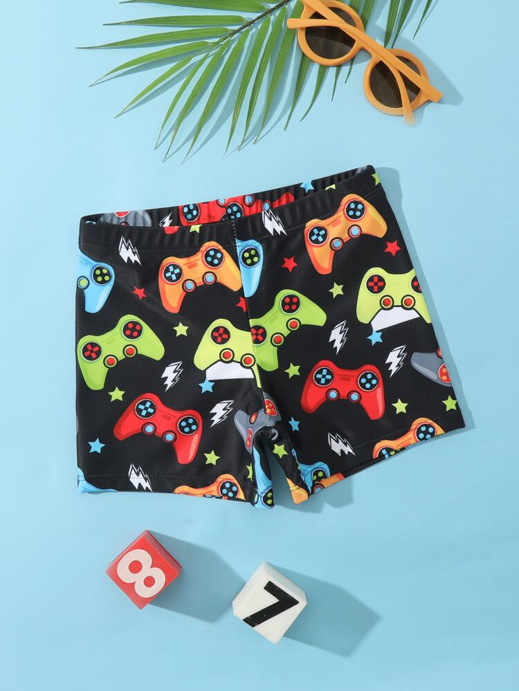 Young Boy Cute Cartoon Printed Gaming Console Pattern Shorts/Swim Trunks Summer Holiday