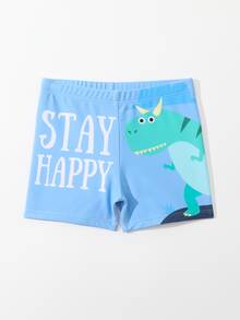 小男童卡通和標語圖案泳褲