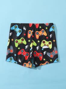 Young Boy Cute Cartoon Printed Gaming Console Pattern Shorts/Swim Trunks Summer Holiday - Black - View 2